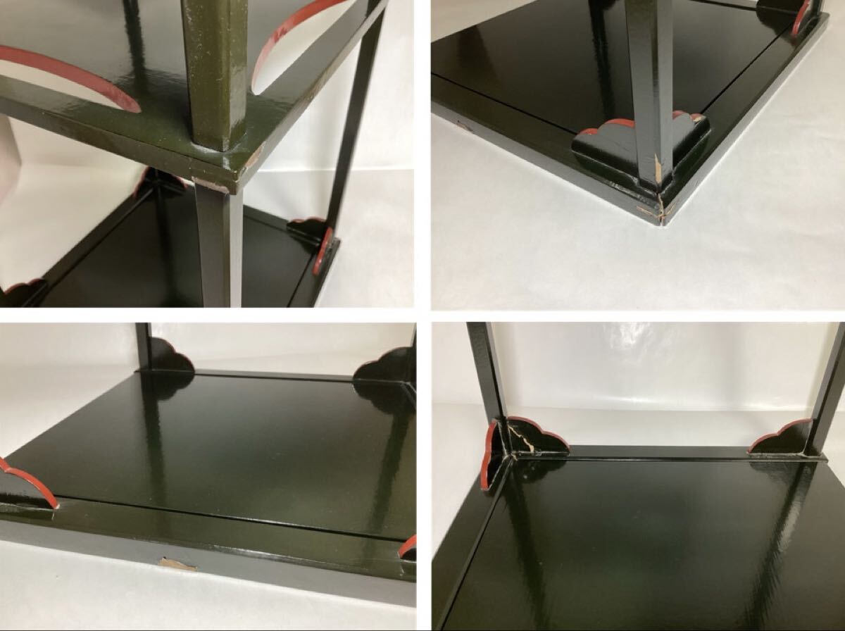 糸巻棚 表千家 碌々斎好 塗師 華暁作 作り付け 木箱入 経年劣化・修正跡有り 茶道具 古物品_画像9