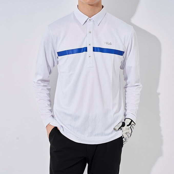 新品 フィラ ゴルフ 格子柄 長袖シャツ Lサイズ 白 ホワイト 783-503 吸汗速乾 UVカット 定価9,790円 783503 ゴルフシャツ ゴルフウェア_画像1