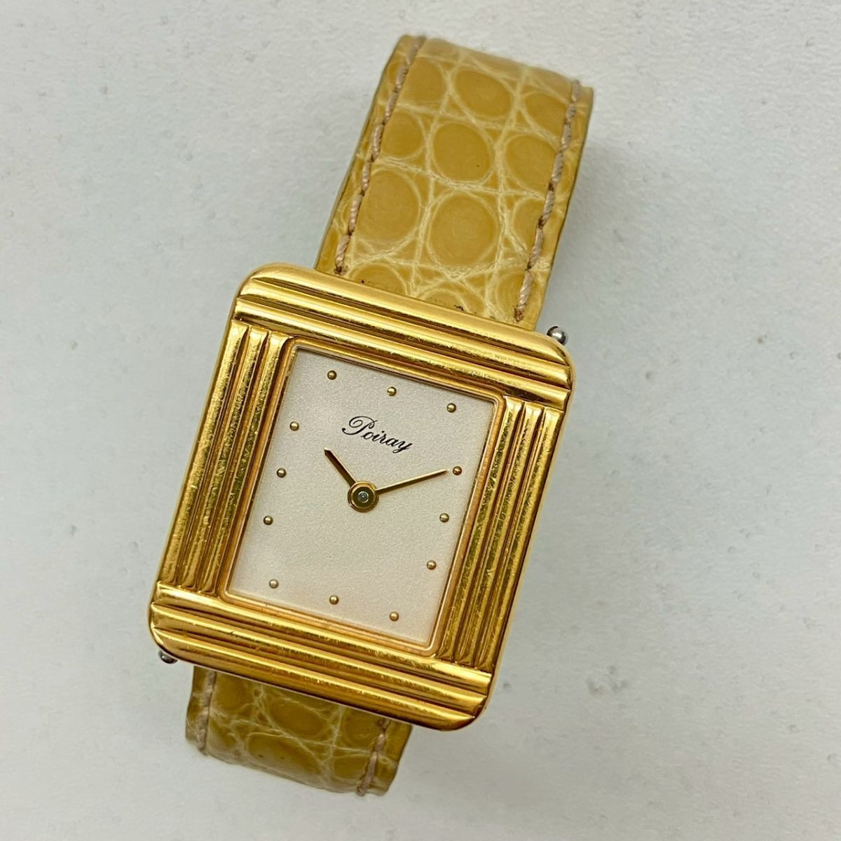 X068-SG8-645* [ батарейка заменена / работа ] Poiraypoare женские наручные часы ma* тянуть mieQUARTZ кварц квадратное SS 2 стрелки Gold циферблат KA