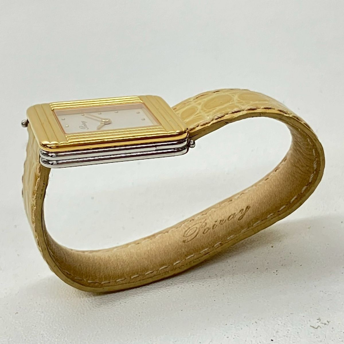 X068-SG8-645* [ батарейка заменена / работа ] Poiraypoare женские наручные часы ma* тянуть mieQUARTZ кварц квадратное SS 2 стрелки Gold циферблат KA