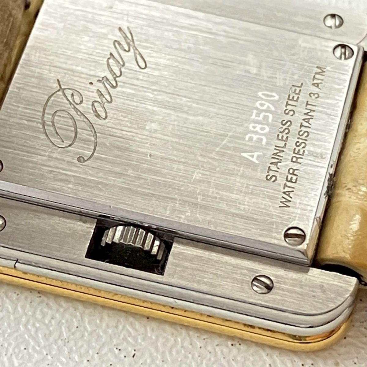 X068-SG8-645* [ батарейка заменена / работа ] Poiraypoare женские наручные часы ma* тянуть mieQUARTZ кварц квадратное SS 2 стрелки Gold циферблат KA