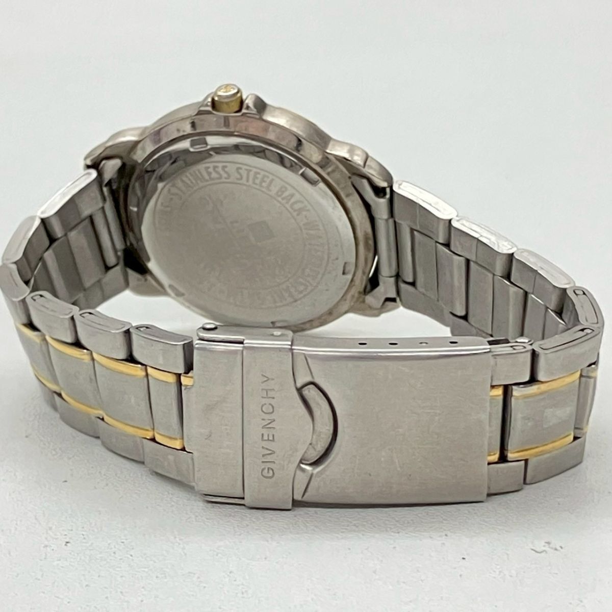 Y064-H35-329◎ GIVENCHY ジバンシイ メンズ腕時計 LIFE ライフ LT.19.XVI QUARTZ 回転ベゼル デイト ラウンド ゴールド文字盤 KA_画像7