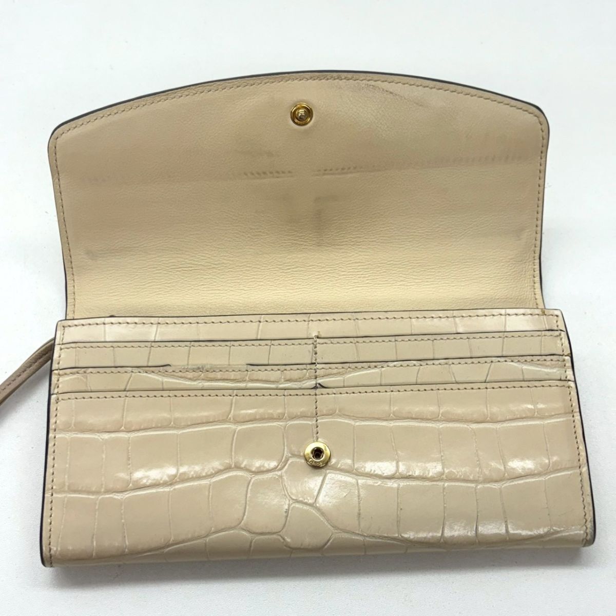 X305-O66-766 Chloe クロエ 財布 長財布 クロエC クロコ型押し ベージュ P055A87N-24Q 02-20-60-65 レザー レディース 箱付き KA_画像2