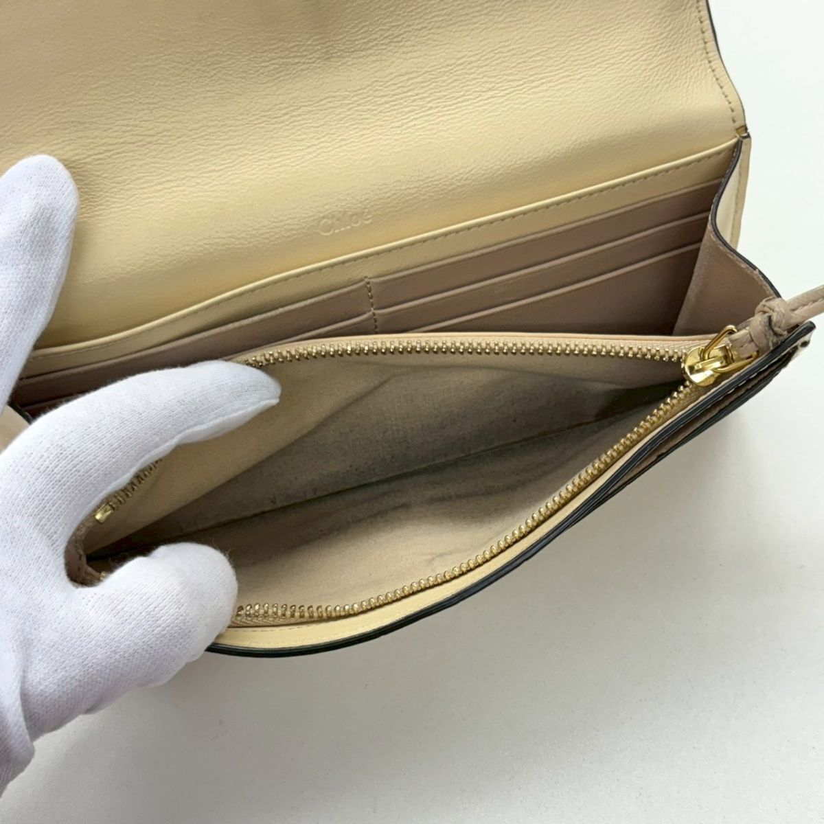 X305-O66-766 Chloe クロエ 財布 長財布 クロエC クロコ型押し ベージュ P055A87N-24Q 02-20-60-65 レザー レディース 箱付き KA_画像3