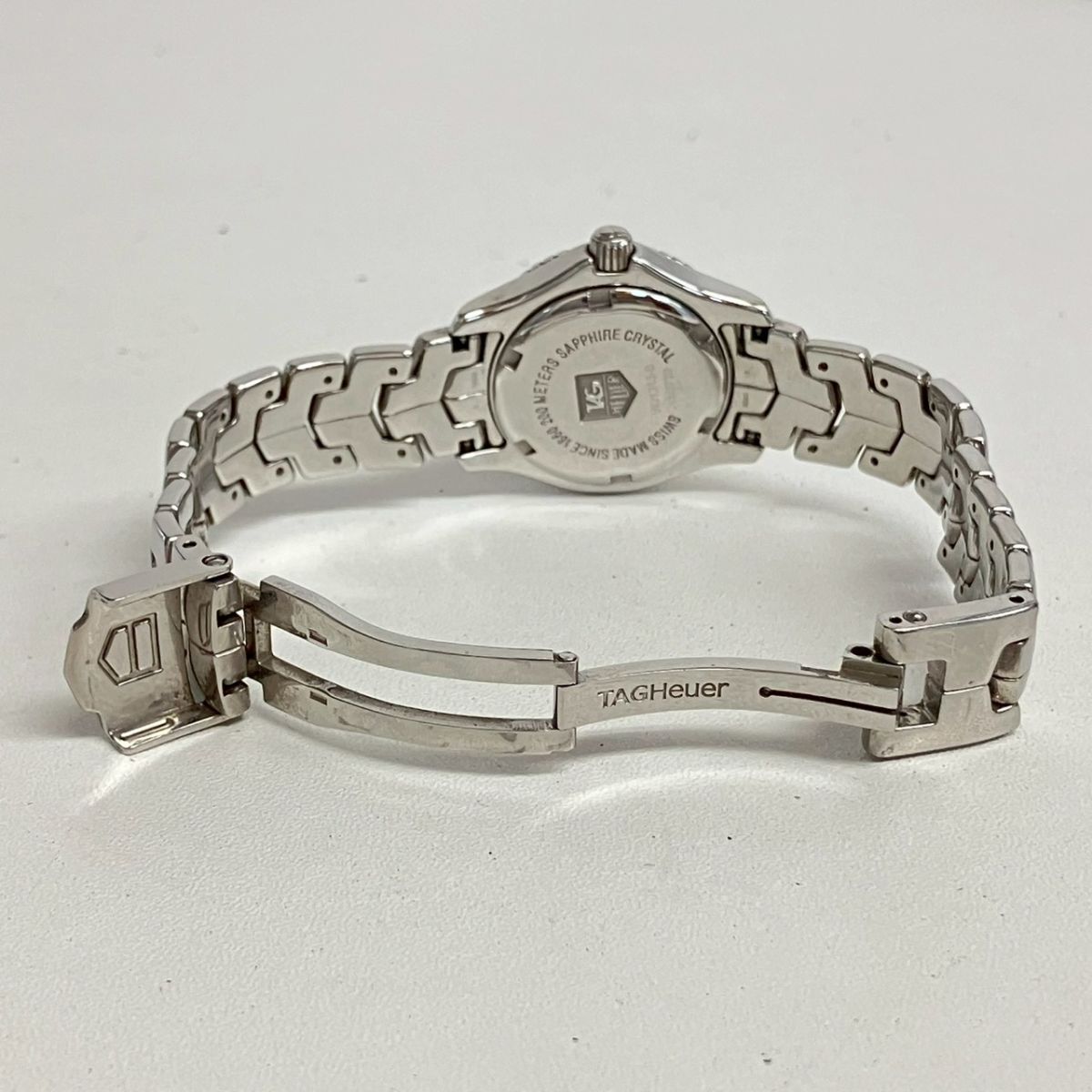 Z069-W19-1175◎ 【電池交換済み/稼働】 TAG HEUER レディース腕時計 LINK WJ1313-0 QUARTZ ラウンド 回転ベゼル シェル文字盤 デイト KA_画像3