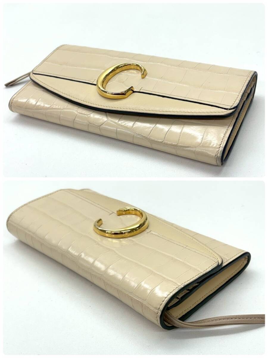 X305-O66-766 Chloe クロエ 財布 長財布 クロエC クロコ型押し ベージュ P055A87N-24Q 02-20-60-65 レザー レディース 箱付き KA_画像6