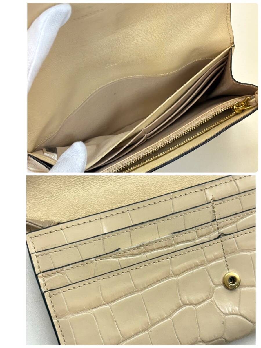 X305-O66-766 Chloe クロエ 財布 長財布 クロエC クロコ型押し ベージュ P055A87N-24Q 02-20-60-65 レザー レディース 箱付き KA_画像7