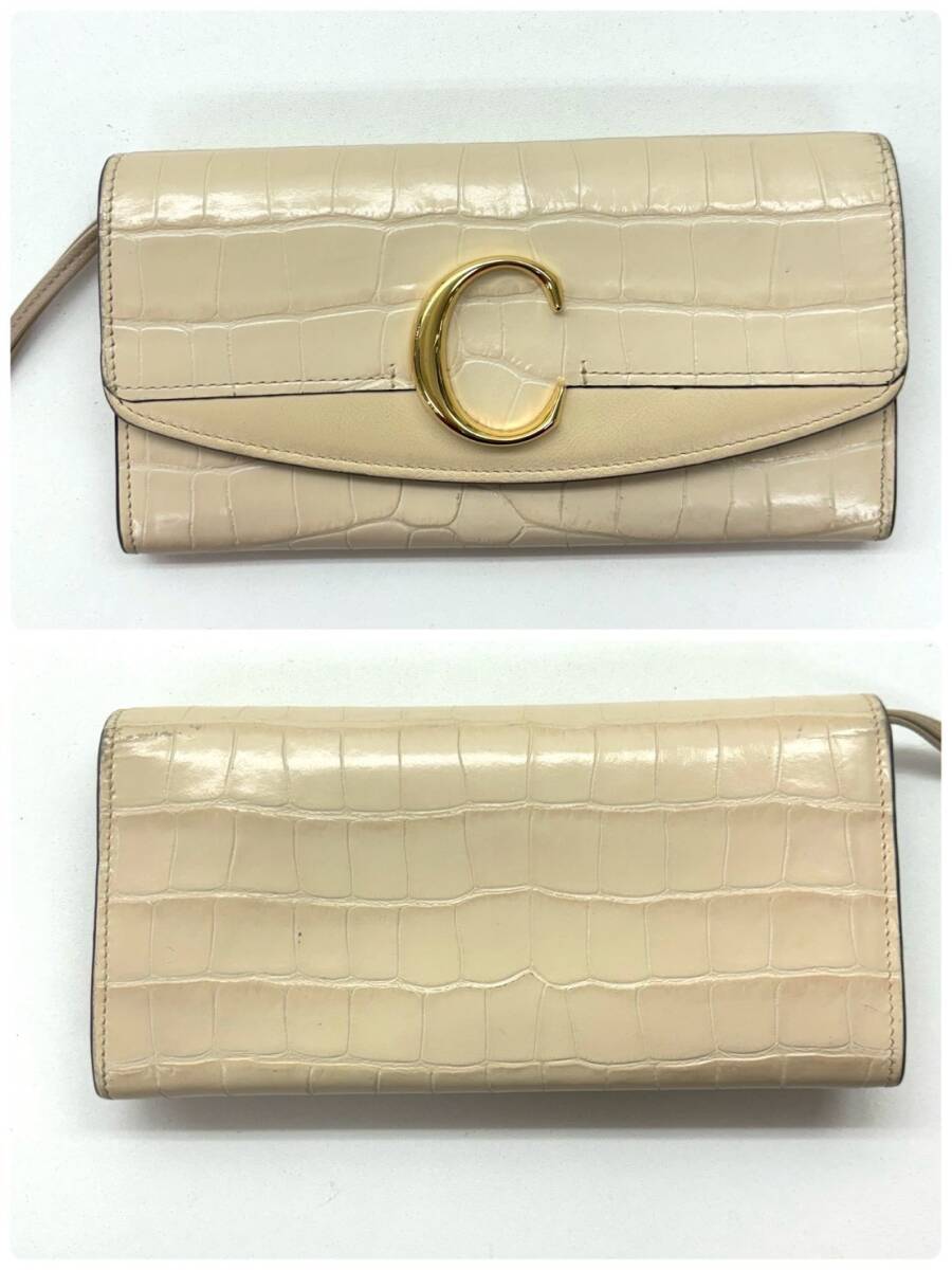 X305-O66-766 Chloe クロエ 財布 長財布 クロエC クロコ型押し ベージュ P055A87N-24Q 02-20-60-65 レザー レディース 箱付き KA_画像8