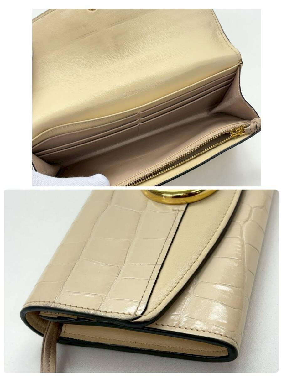 X305-O66-766 Chloe クロエ 財布 長財布 クロエC クロコ型押し ベージュ P055A87N-24Q 02-20-60-65 レザー レディース 箱付き KA_画像10