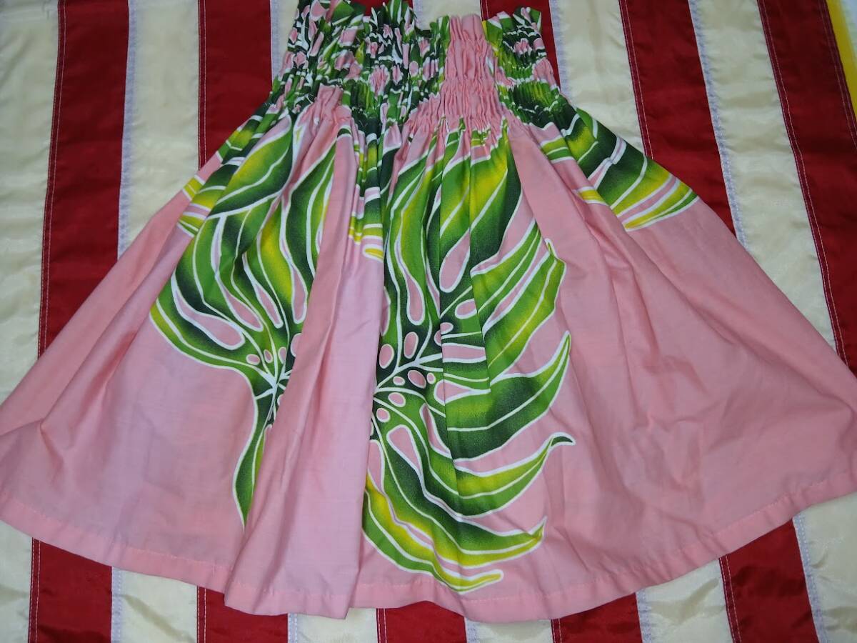 アロハ フラダンス 子供用 パウスカート ハイビスカス柄 ピンクグリーン系_画像1
