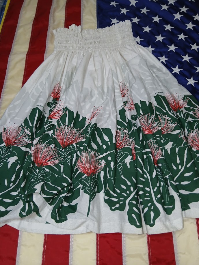 アロハ フラダンス パウスカート フラワー柄 ホワイトグリーン系_画像1