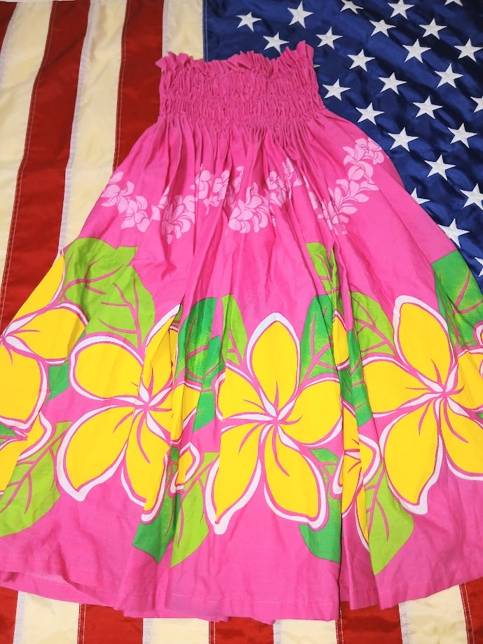 アロハ フラダンス パウスカート フラワー柄 桃色ピンク系_画像1