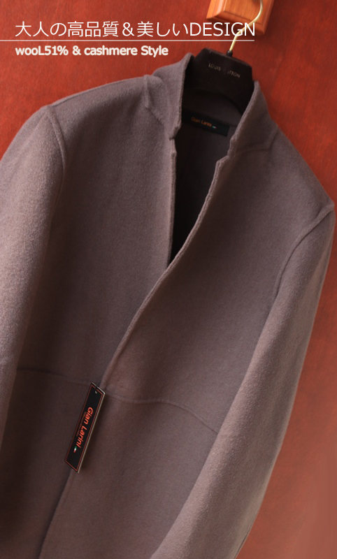 新品 新作■欧州 軽量 wool51% チェスターコ ート 灰紫 L◆メンズ 秋冬 アウター フライoneスナップ釦 cashmere テーラード ジャケット_画像3