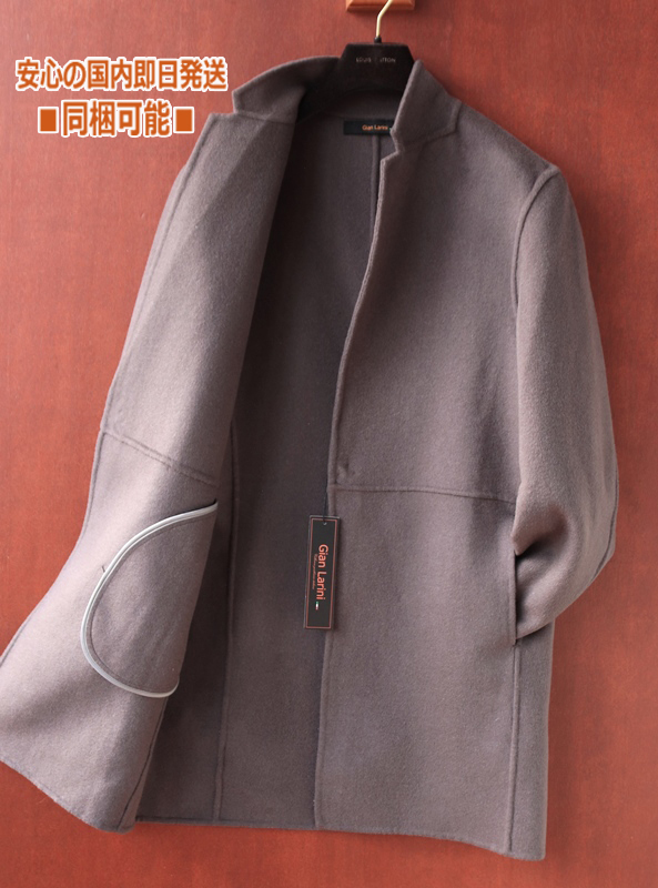 新品 新作■欧州 軽量 wool51% チェスターコ ート 灰紫 L◆メンズ 秋冬 アウター フライoneスナップ釦 cashmere テーラード ジャケット_画像2