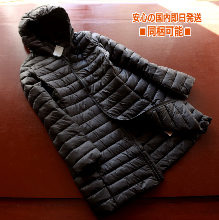 新品■ドイツesmara40黒 超軽量 コート L ◆レディース 中綿 フェイク-ダウン ロング ブラック 軽量 北欧 秋冬アウター フード 中綿コート_画像1