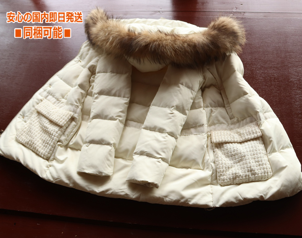 新品■1着限定 EXUNI*レディース 可愛い 白 オフホワイト L 両サイド coralポケット フード ダウンコート 90％ リアル ボリュームファー_画像9