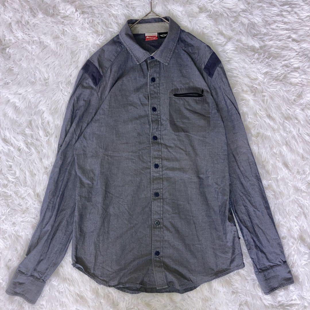 『プーマ』 (S) MINIコラボ長袖ボタンシャツ コットン ファスナーポケット_画像2