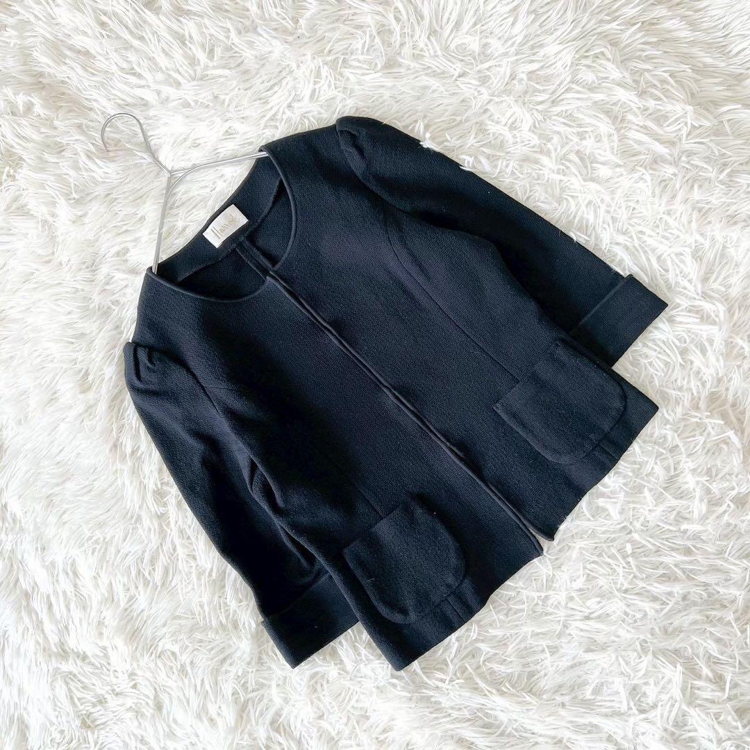 《ハロッズ》 Harrods ショートツイードジャケット ノーカラー 日本製 七分袖 春秋 上品_画像1