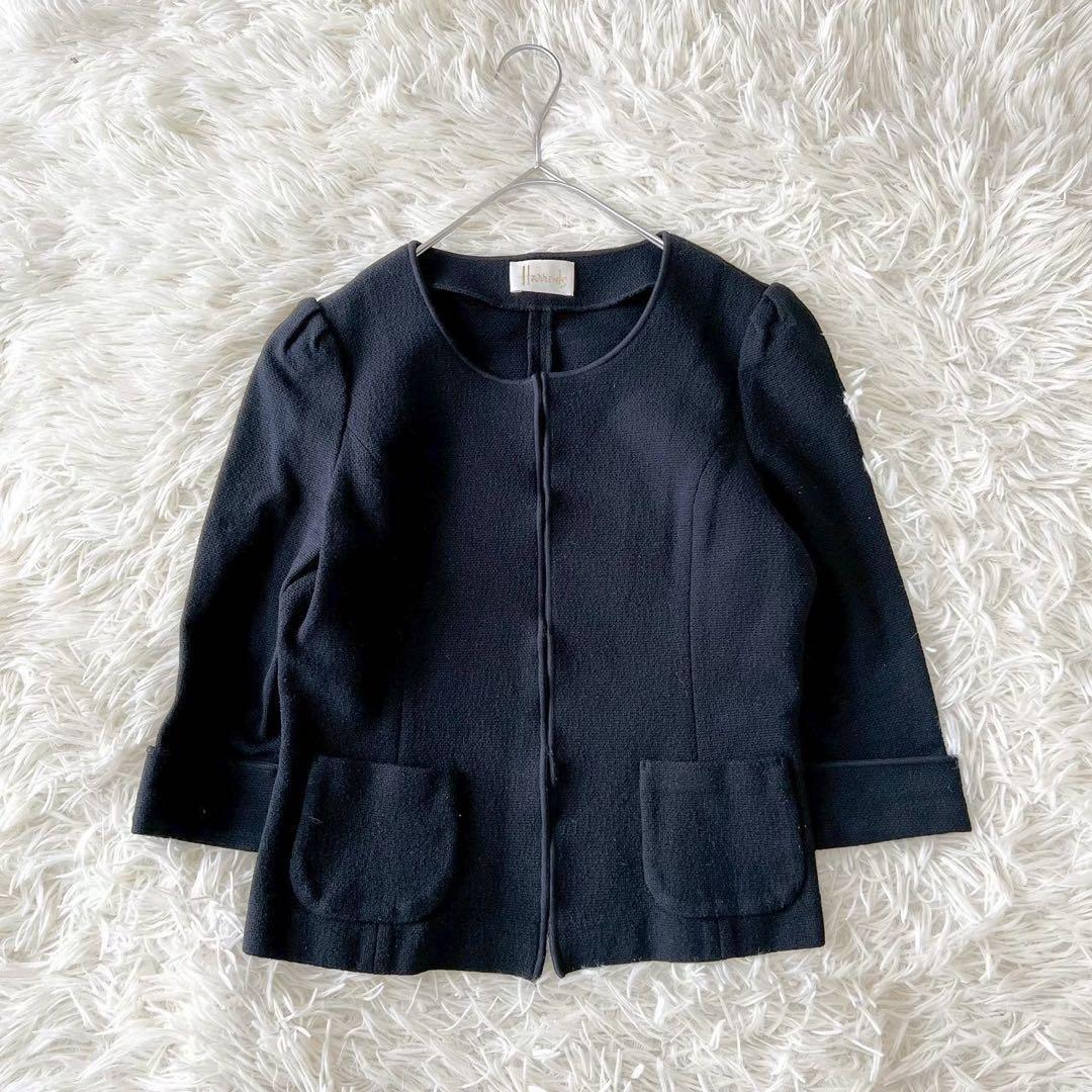 《ハロッズ》 Harrods ショートツイードジャケット ノーカラー 日本製 七分袖 春秋 上品_画像2