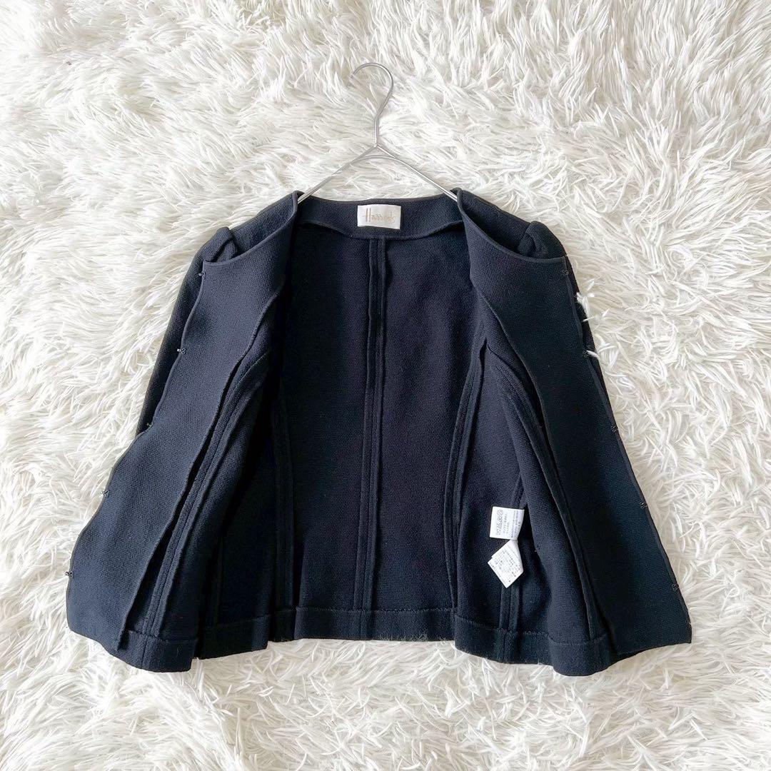 《ハロッズ》 Harrods ショートツイードジャケット ノーカラー 日本製 七分袖 春秋 上品_画像5