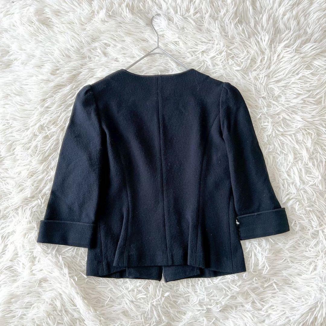 《ハロッズ》 Harrods ショートツイードジャケット ノーカラー 日本製 七分袖 春秋 上品_画像6