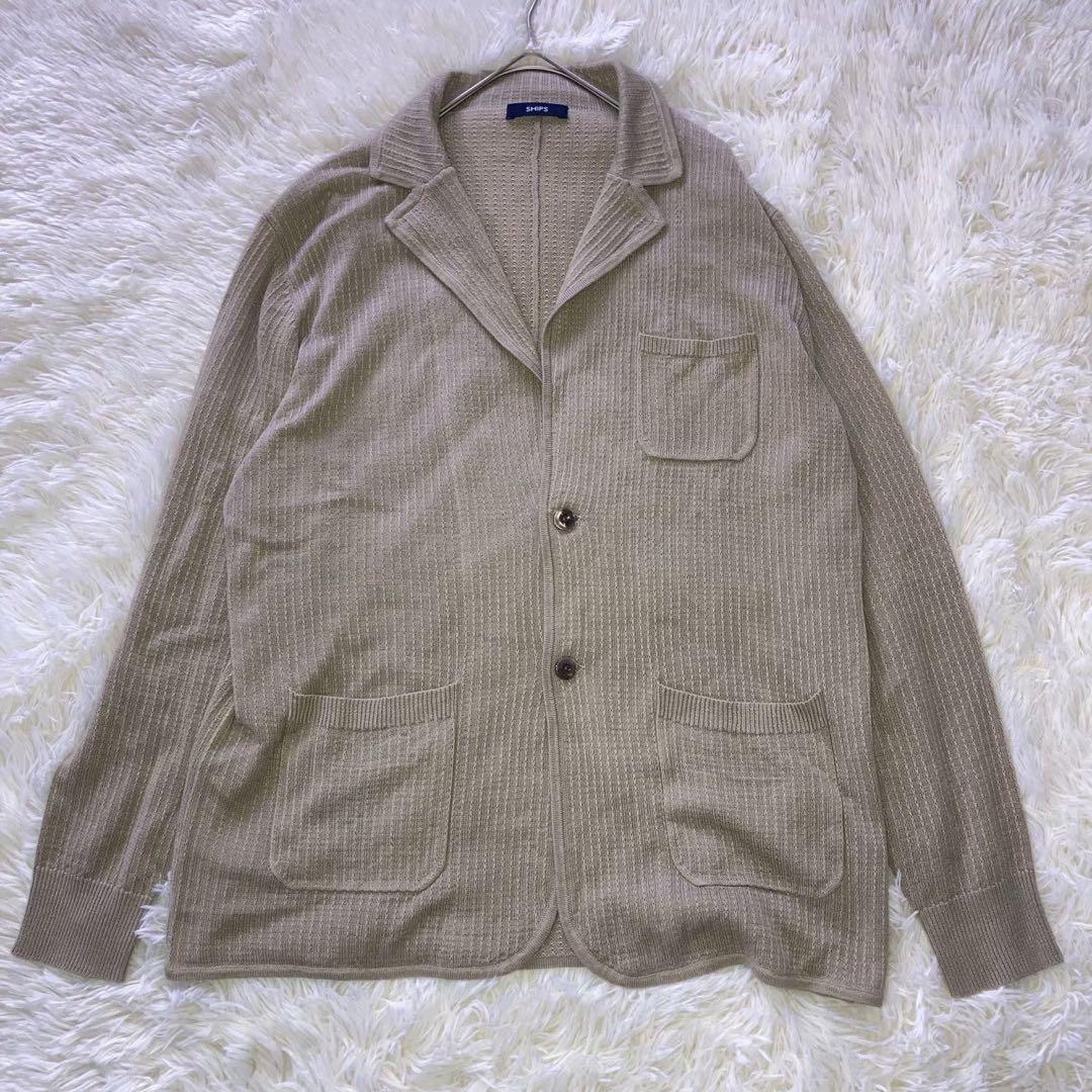 『シップス』 (L) ニットテーラードジャケット ラミー リネン混 2つボタン_画像2
