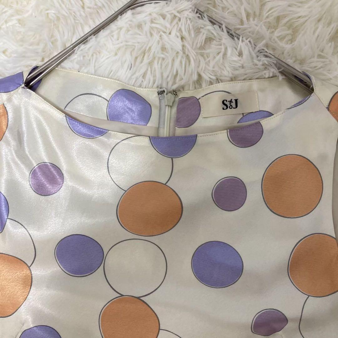 東京ブラウス S&J ノースリーブ膝丈ワンピース 総柄 マルチカラー 日本製_画像3