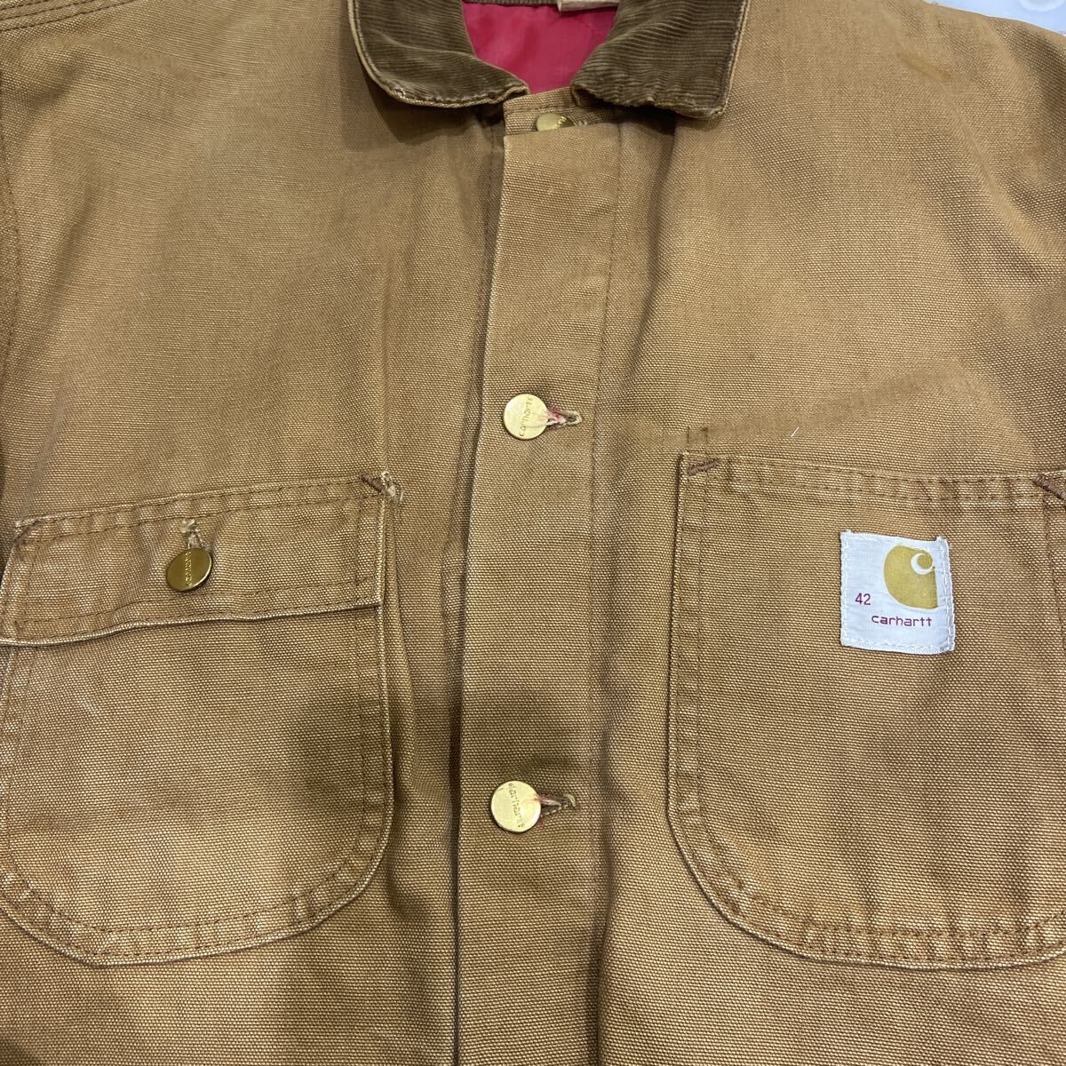 【Carhartt カーハート】カバーオール キャメル サイズ42 コットン 60〜70s チョアコート プリントタグ 無地 2511oki t_画像3