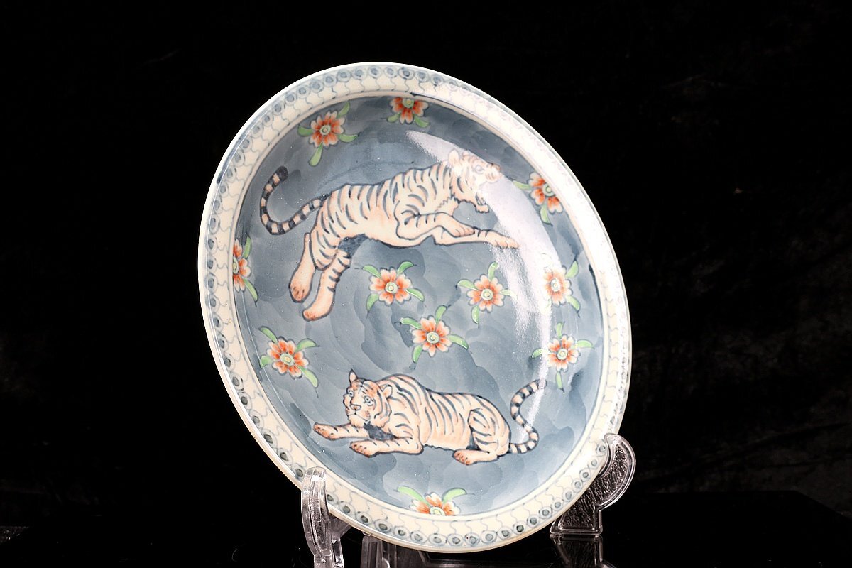 [ редкий товар .]1 иен из W73-V03 Sato пробег волна обжиг в печи пробег волна 7 10 . лет .. тарелка старый изобразительное искусство антиквариат товар диаметр 23.8cm высота 3.5cm