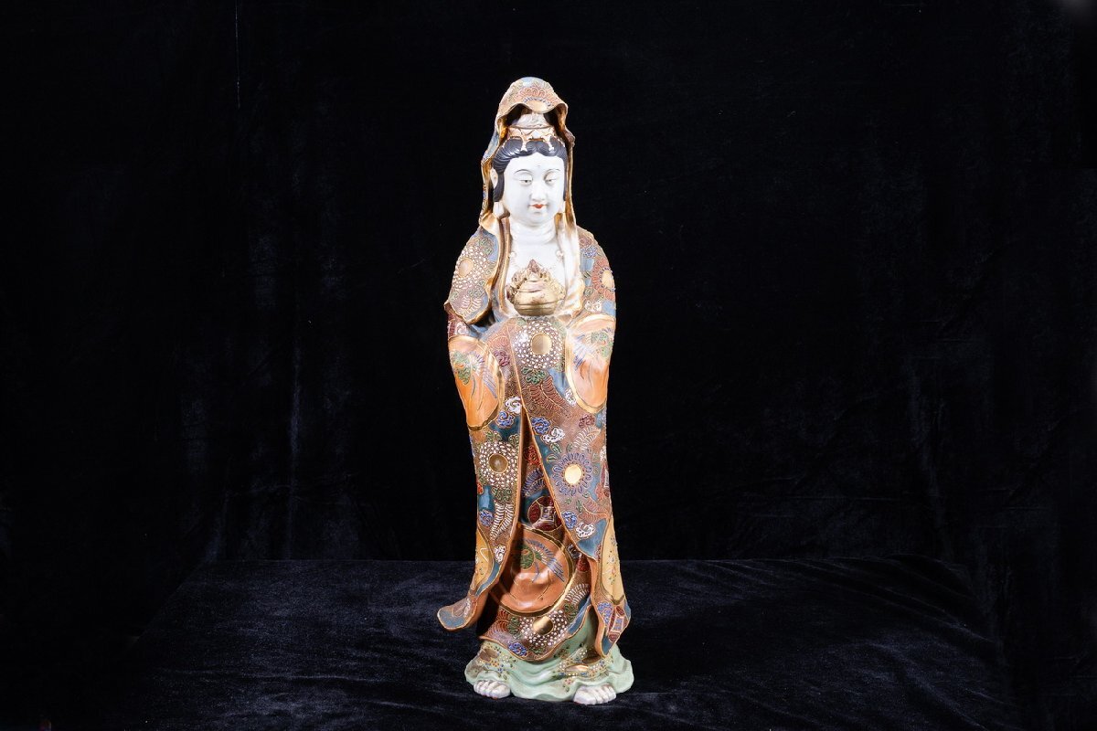 [ редкий товар .]1 иен из M04-H02 Kutani золотая краска цветная роспись фарфор somenishiki Zaimei . звук бодисатва изображение высота 66cm очень большой изображение Будды .. предмет изобразительное искусство украшение счастливый случай Япония керамика антиквариат товар старый изобразительное искусство 