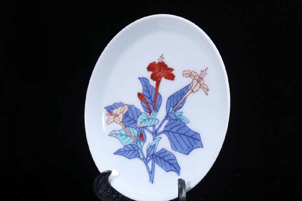 【珍品堂】1円から V80-V3 人間国宝 十三代 今泉今右衛門 在銘 錦白粉 錦花絵 銘々皿 色鍋島 共箱 木箱 5枚 径15.5㎝ 時代物 骨董品 古美術_画像8