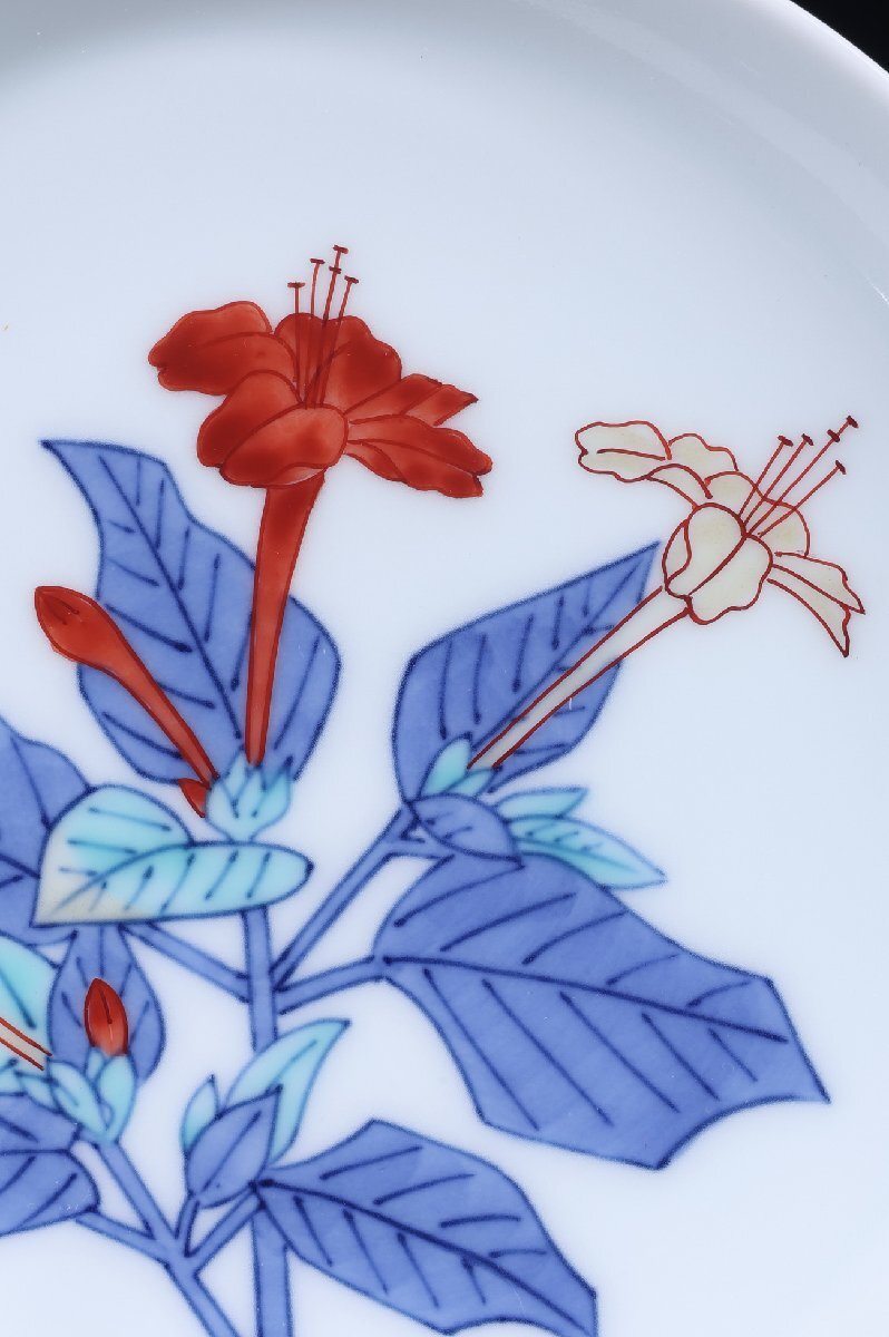 【珍品堂】1円から V80-V3 人間国宝 十三代 今泉今右衛門 在銘 錦白粉 錦花絵 銘々皿 色鍋島 共箱 木箱 5枚 径15.5㎝ 時代物 骨董品 古美術_画像7