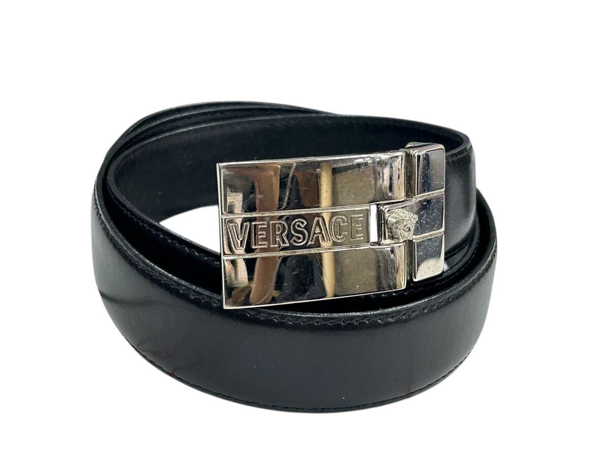 1円スタート 20642 VERSACE ベヴェルサーチェ ベルト ブラック 黒 バックルメドゥーサモチーフ メンズ　_画像1
