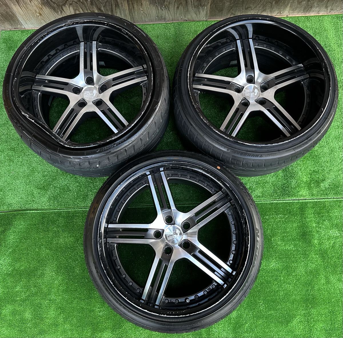 希少LEON HARDIRITT レオンハルトSUPER STARスーパースター RASENラーゼン 19インチタイヤ ホイール3本10.5J+40/12Jオフ-2 5穴114.3 深リム_画像1