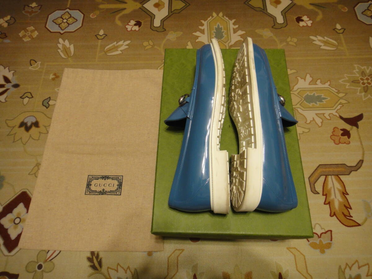 GUCCI グッチ ビットローファー レインシューズ ラバー 綺麗なターコイズブルー / ホワイト 防水 雨や雪の日に最適_画像6