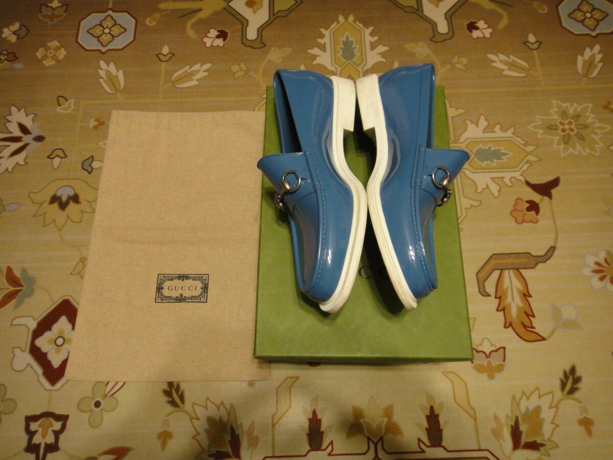 GUCCI グッチ ビットローファー レインシューズ ラバー 綺麗なターコイズブルー / ホワイト 防水 雨や雪の日に最適_画像7