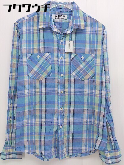 ◇ nano universe ナノ ユニバース チェック 長袖 シャツ サイズS ブルー マルチ メンズ_画像2