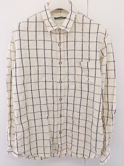 ◇ ◎ AMERICAN RAG CIE アメリカンラグシー チェック 長袖 シャツ サイズ 1 ベージュ ネイビー メンズ_画像2