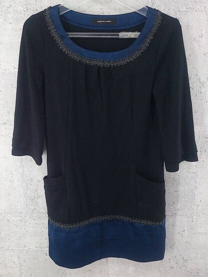 ◇ QUEENS COURT クイーンズコート 七分袖 ミニ チュニック ワンピース サイズ2 ブラック ネイビー レディース P_画像2