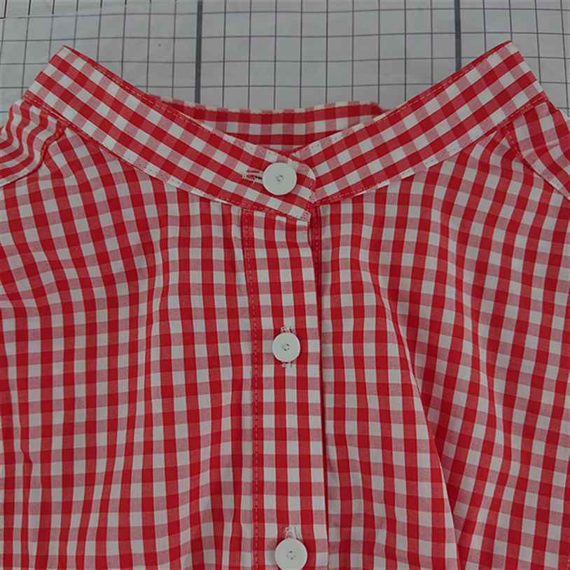 ◇ Θ CHILD WOMAN チャイルドウーマン ギンガムチェック 長袖 チュニックシャツ サイズF レッド系ホワイト系 レディース E_画像6