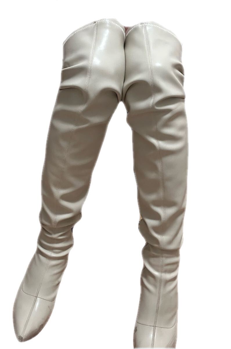 サイハイブーツ ニーハイブーツ ハイヒール ピンヒール コスプレ キャンギャル ホワイト 26cm_画像2