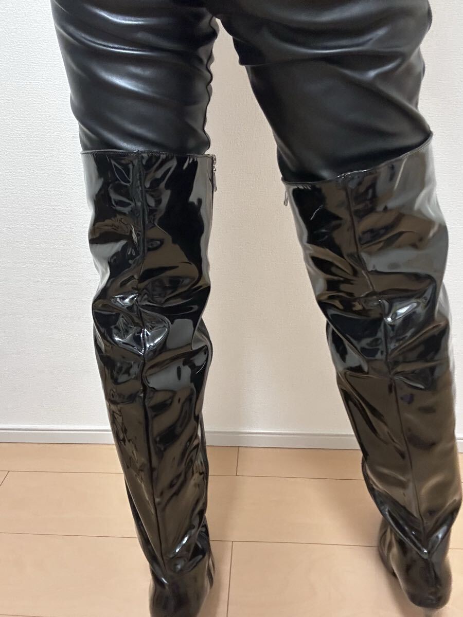 エナメル PVC ニーハイブーツ サイハイブーツ ハイヒール ピンヒール コスプレ ボンテージ 女王様 26cm_画像7