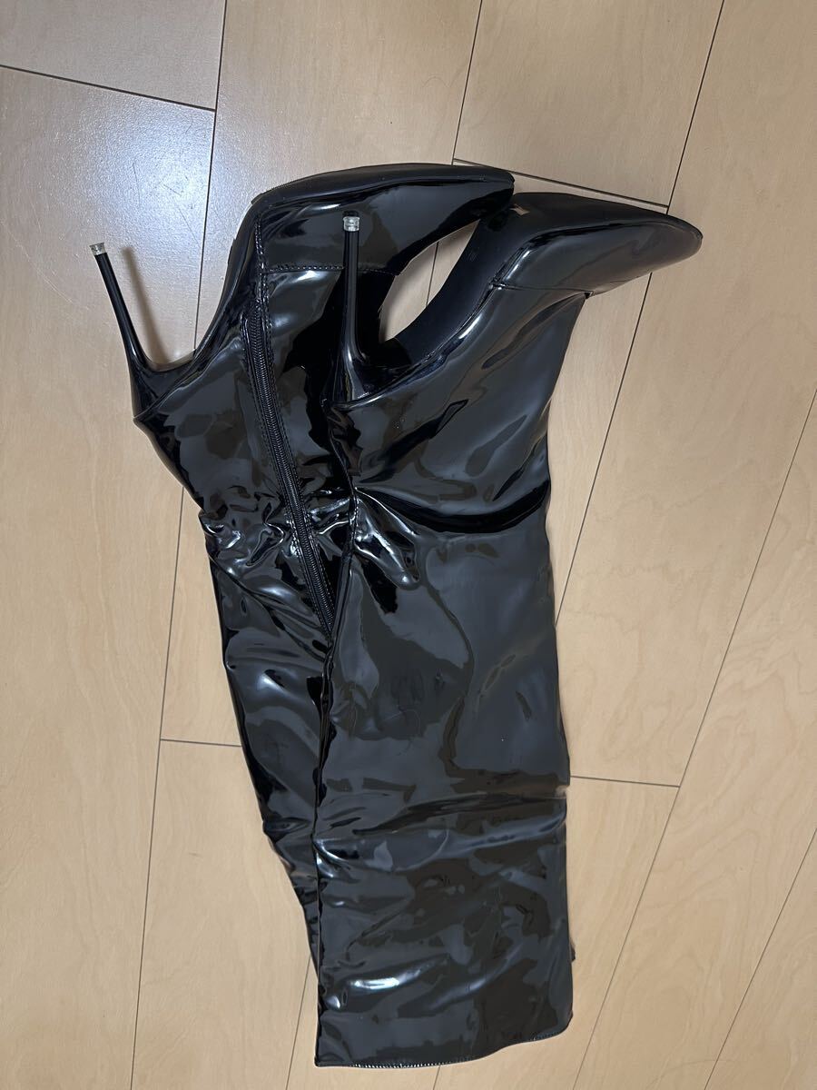 エナメル PVC ニーハイブーツ サイハイブーツ ハイヒール ピンヒール コスプレ ボンテージ 女王様 26cm_画像9