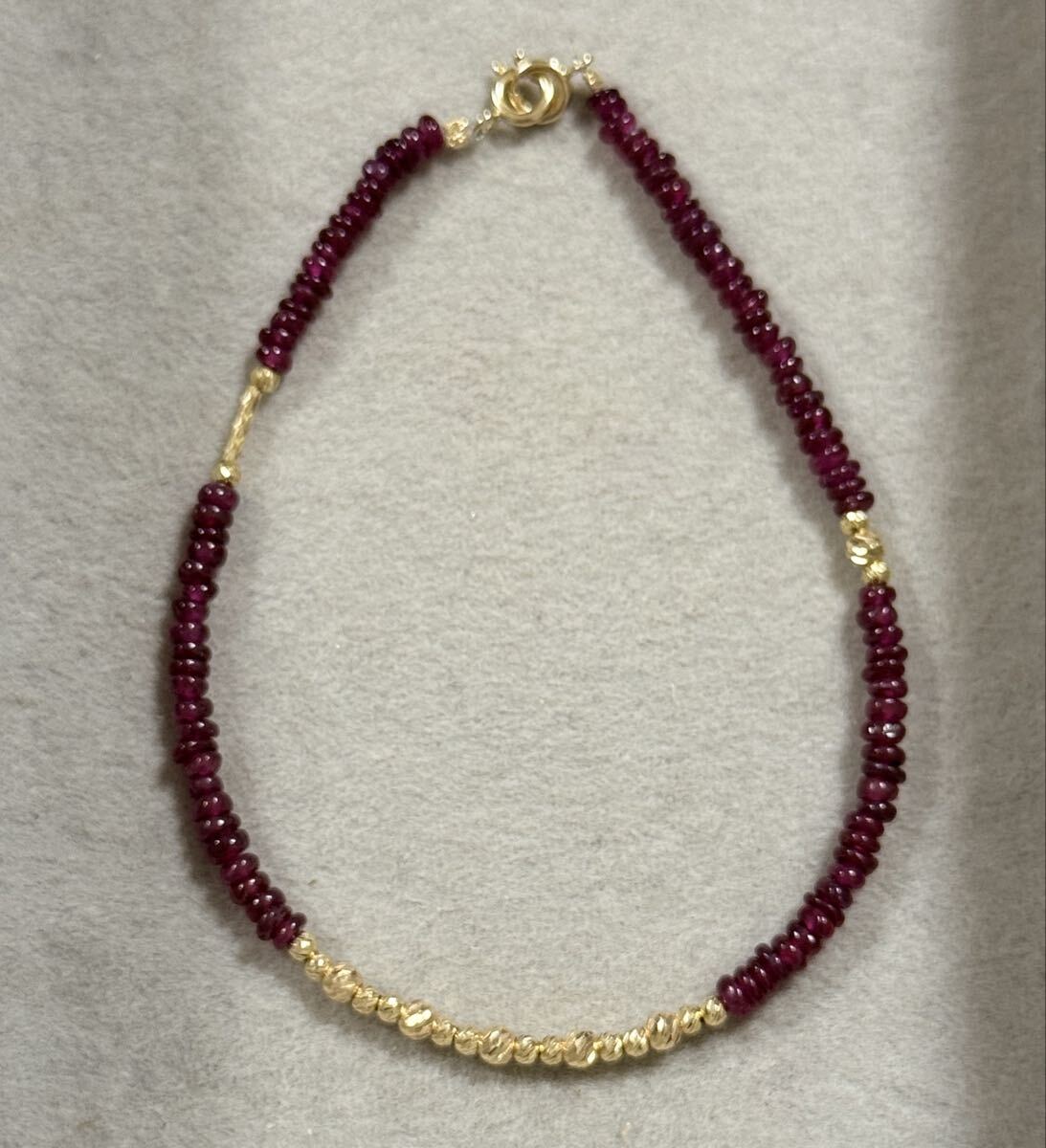 K18デザインブレスレット　天然ルビー　18金ミラーボール　カラーストーン_画像1