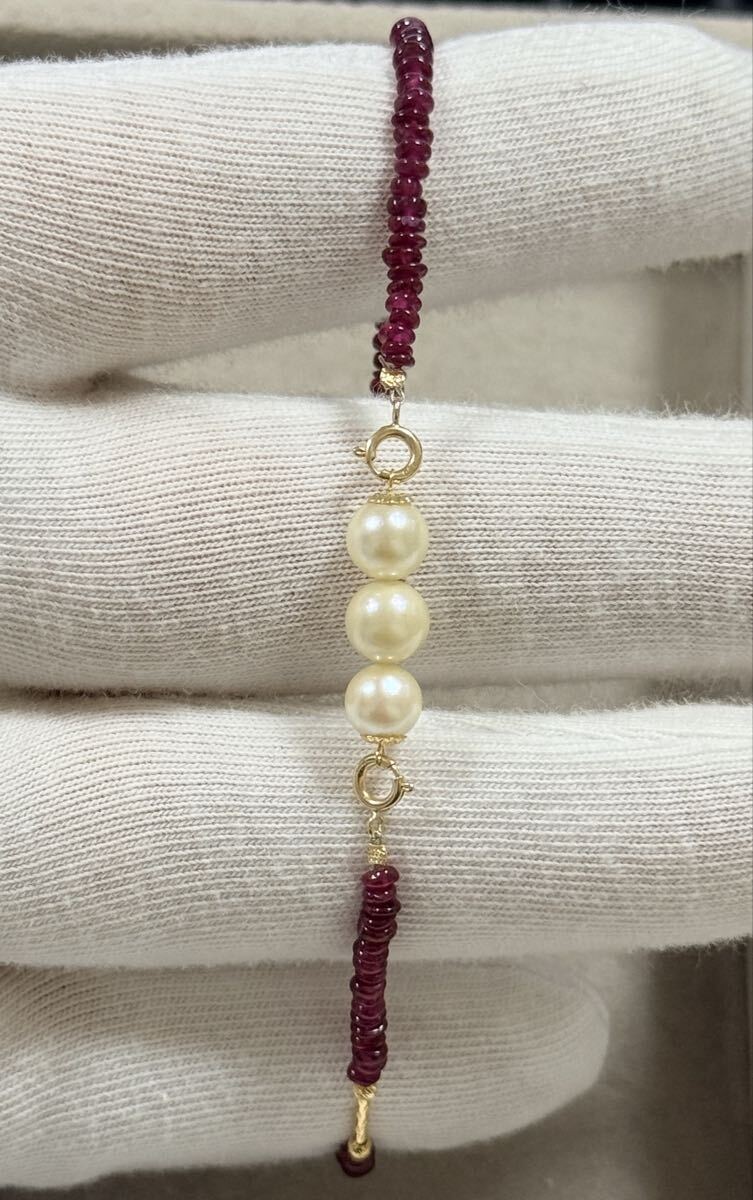 K18デザインブレスレット　天然ルビー　18金ミラーボール　カラーストーン_画像6