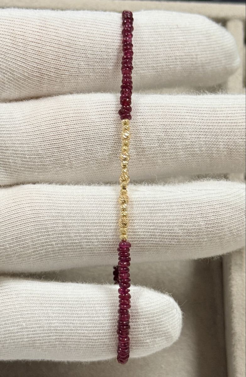 K18デザインブレスレット　天然ルビー　18金ミラーボール　カラーストーン_画像5