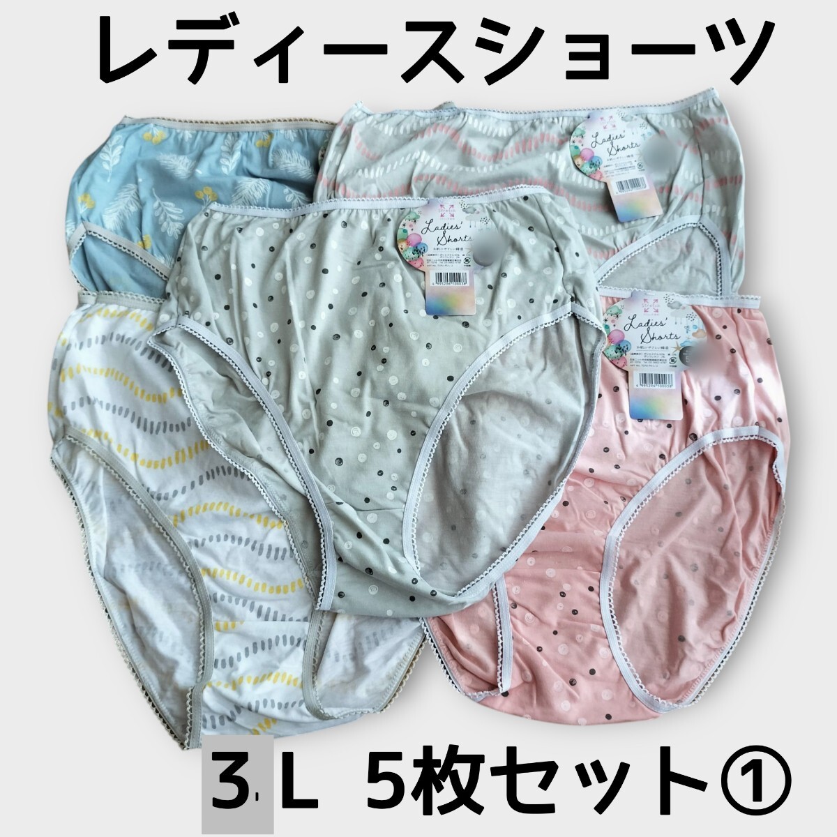 3Lショーツ5枚セット①　レディース　パンツ　ヒップ102cm〜110cm 新品未使用　_画像1