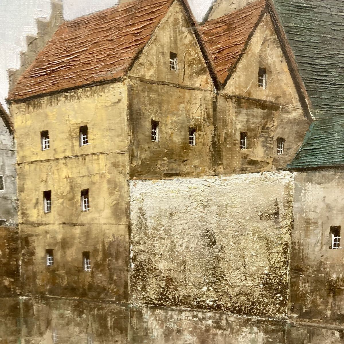 。壷々● 真作 井口由多可「塔の見える風景(ブルージュ)」 肉筆油彩4号 [F12]とし_画像3