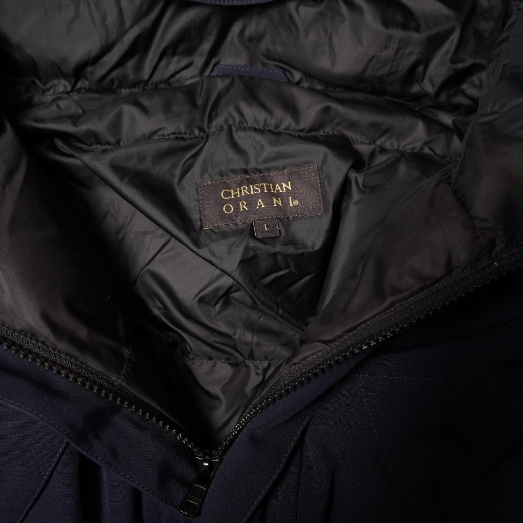 YJ1726＠ 1スタ CHRISTIAN ORANI クリスチャンオラニ ロングダウンコート L メンズ フード付き ネイビー 暖かい 防寒 _画像8
