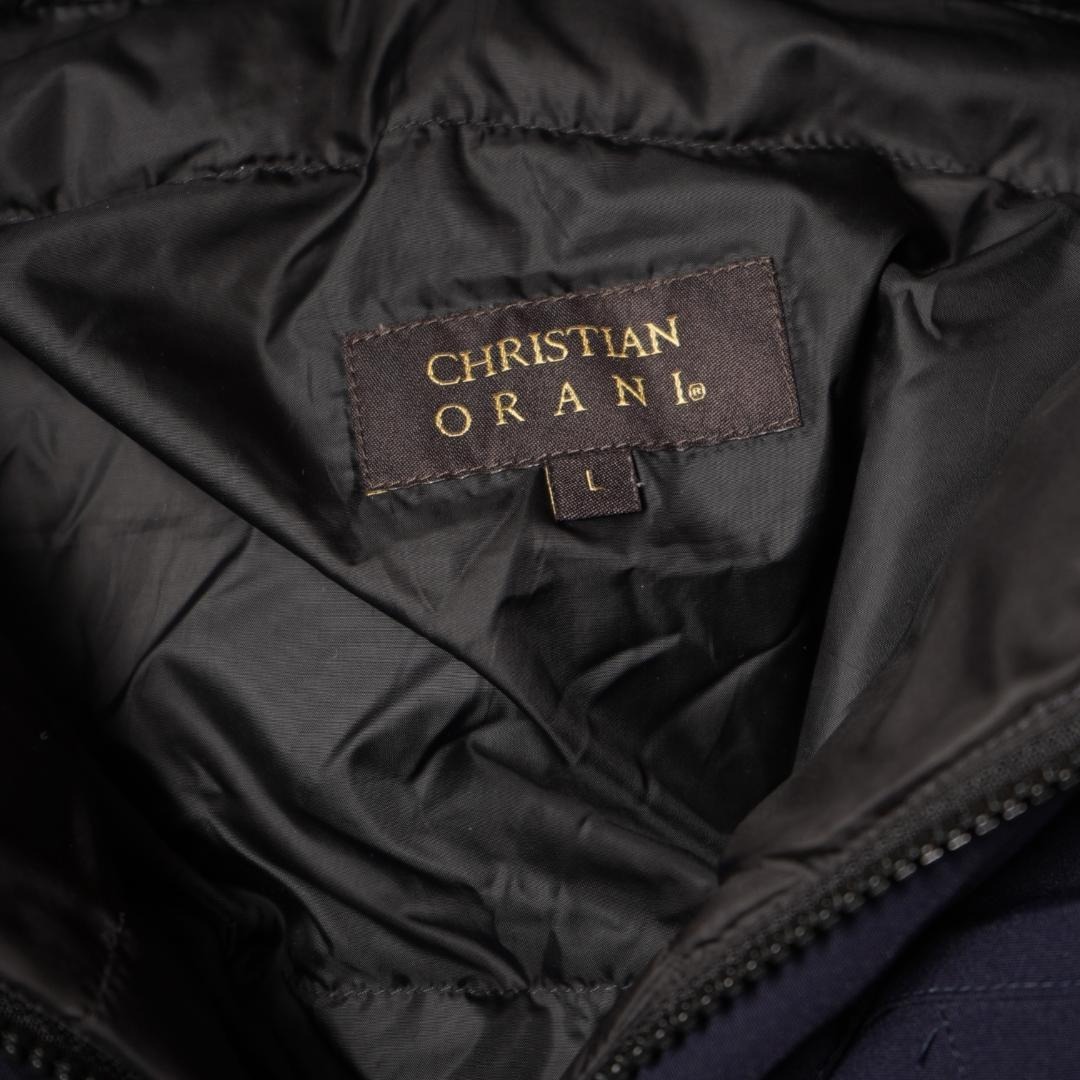 YJ1726＠ 1スタ CHRISTIAN ORANI クリスチャンオラニ ロングダウンコート L メンズ フード付き ネイビー 暖かい 防寒 _画像7